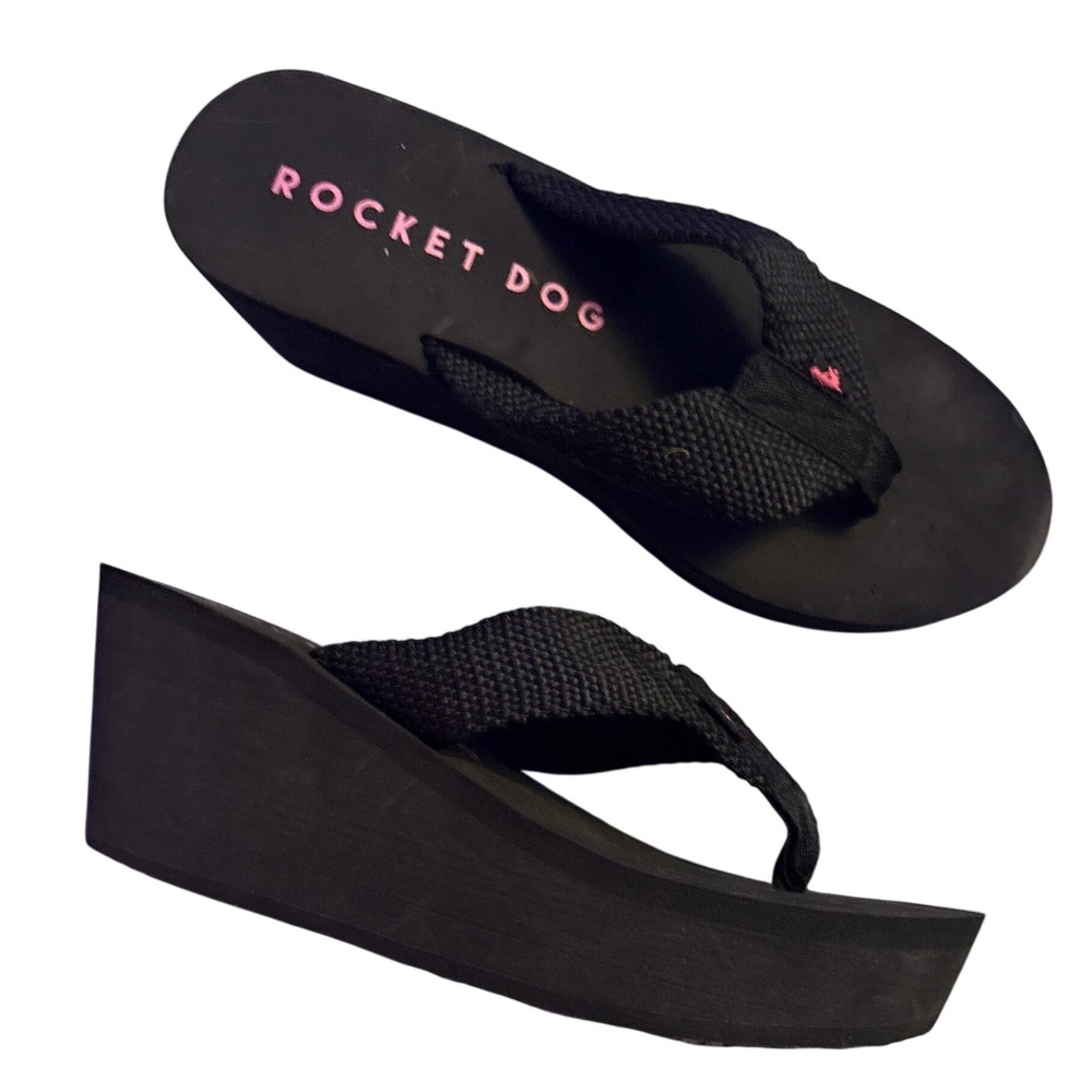 Rocket Dog Women's Black Platform Wedge Flip Flops Y2K Sandals Size 11
